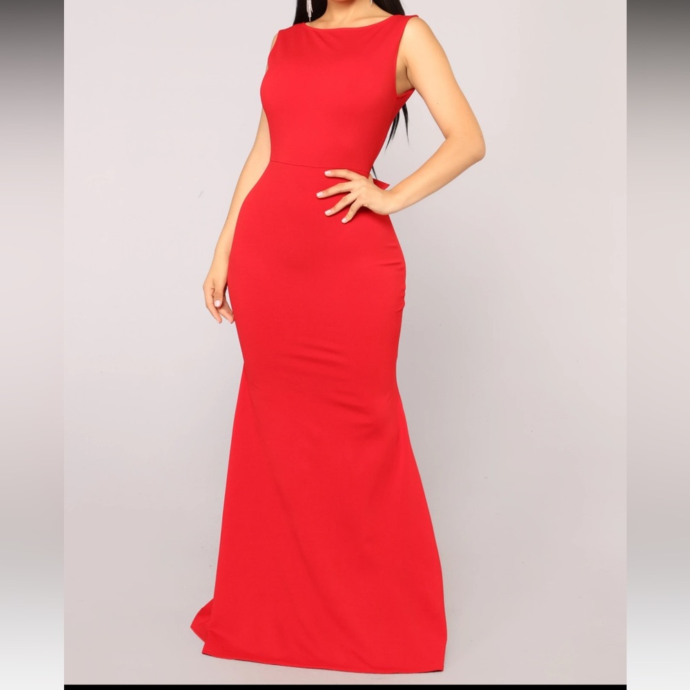 Red dress ruffled in the back